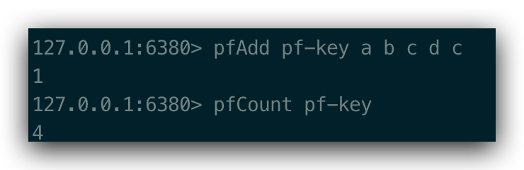 pfAdd pf-key a b c d c、pfCount pf-key