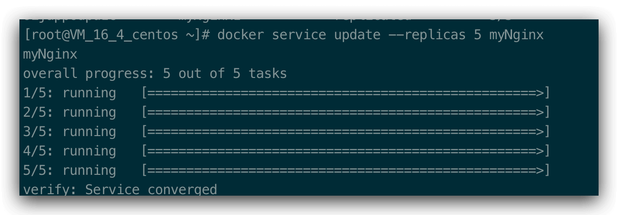 docker service update --replicas 5 myNginx